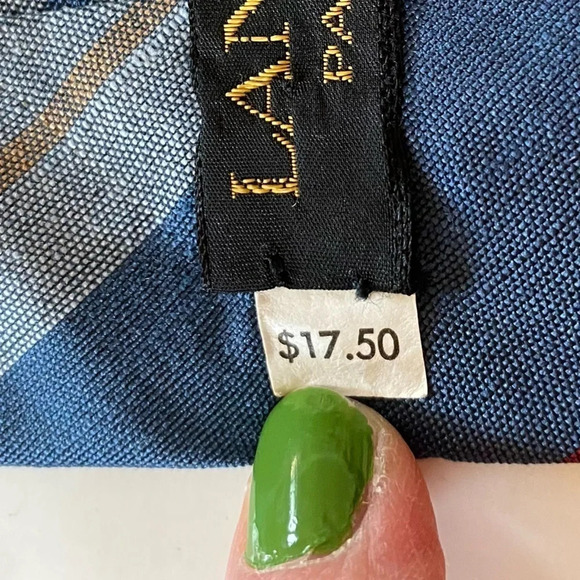 Vintage 70s LANVIN Paris Silk Scarf ACWA Union Label Mens Striped Blue Red Gold - Picture 7 of 10